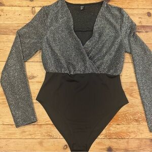 Sparkly Silver and Black Bodysuit